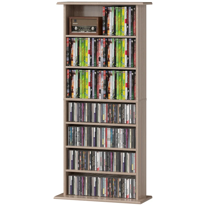 Meuble de rangement cd et dvd 58 x 24 x 126.3 cm gain de place sécurisé scandinave en panneau de particules bois naturel 21_0002520