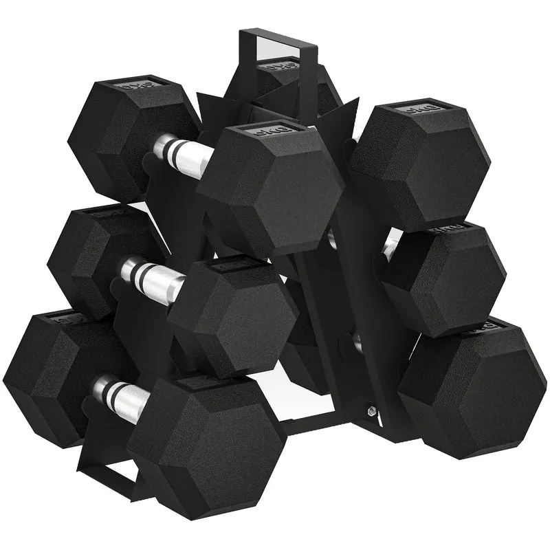 Lot de 7 ensemble d'haltères hexagonaux avec support 34 x 10 x 32 cm antidérapant silencieux moderne en caoutchouc noir 21_0006871