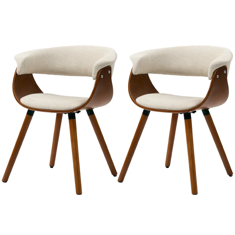 Lot de 2 chaises de salle à manger rembourrées dossier incurvé 62 x 55 x 75 cm assise ergonomique design en tissu beige 21_0003305
