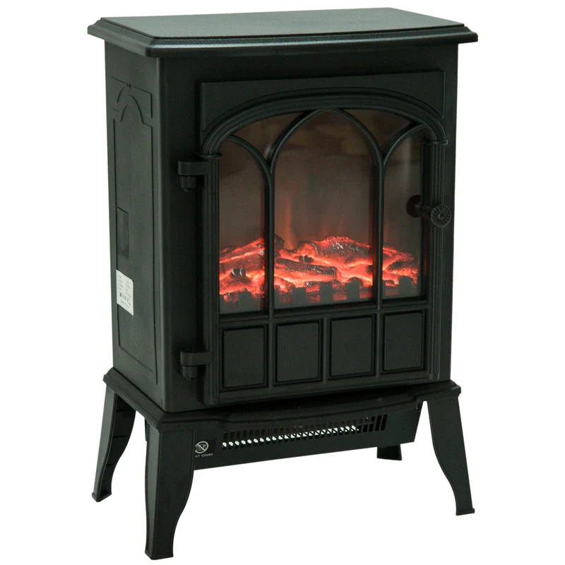 Cheminée électrique sur pied 39 x 23 x 56.5 cm chauffage réglable effet flammes ambiance cosy vintage en métal noir 21_0001103