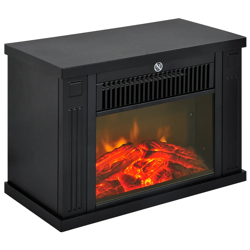 Cheminée électrique poêle 34 x 17 x 25 cm effet flammes chauffage réglable 600 1200w contemporain en plastique noir 21_0001094