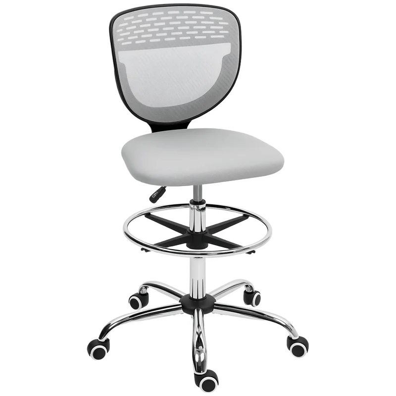 Chaise de bureau haute 59 x 59 x 106-126 cm assise réglable repose-pieds réglable design moderne en polyester gris clair 21_0006240
