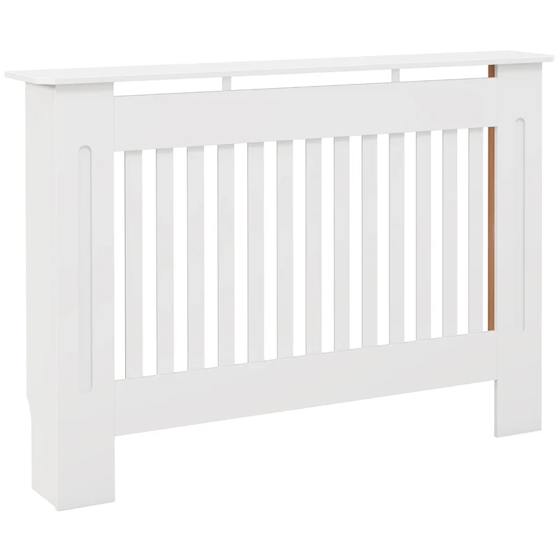 Cache-radiateur à lattes verticales 112 x 19 x 81 cm étagère intégrée circulation optimisée contemporain en MDF blanc 21_0001091