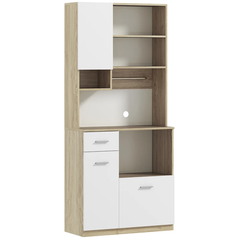 Armoire de cuisine haute 80 x 35 x 180 cm étagères réglables tiroir moderne scandinave en panneau de particules blanc 21_0003281