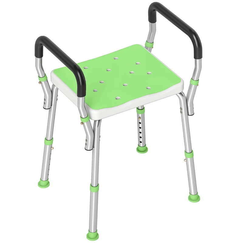 Tabouret de douche pour personnes âgées 52 x 45 x 57-69 cm assise antidérapante réglable design épuré en aluminium vert 21_0000851