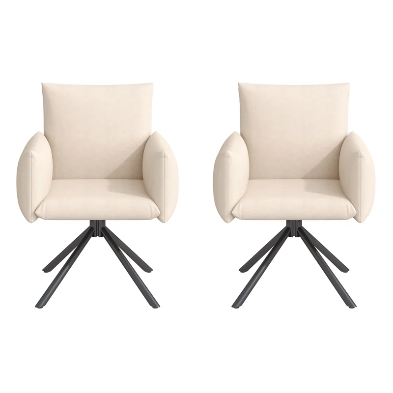 Lot de 2 chaises de salle à manger pivotantes 360° en velours beige dossier, pieds en métal noir NEXUSVEX