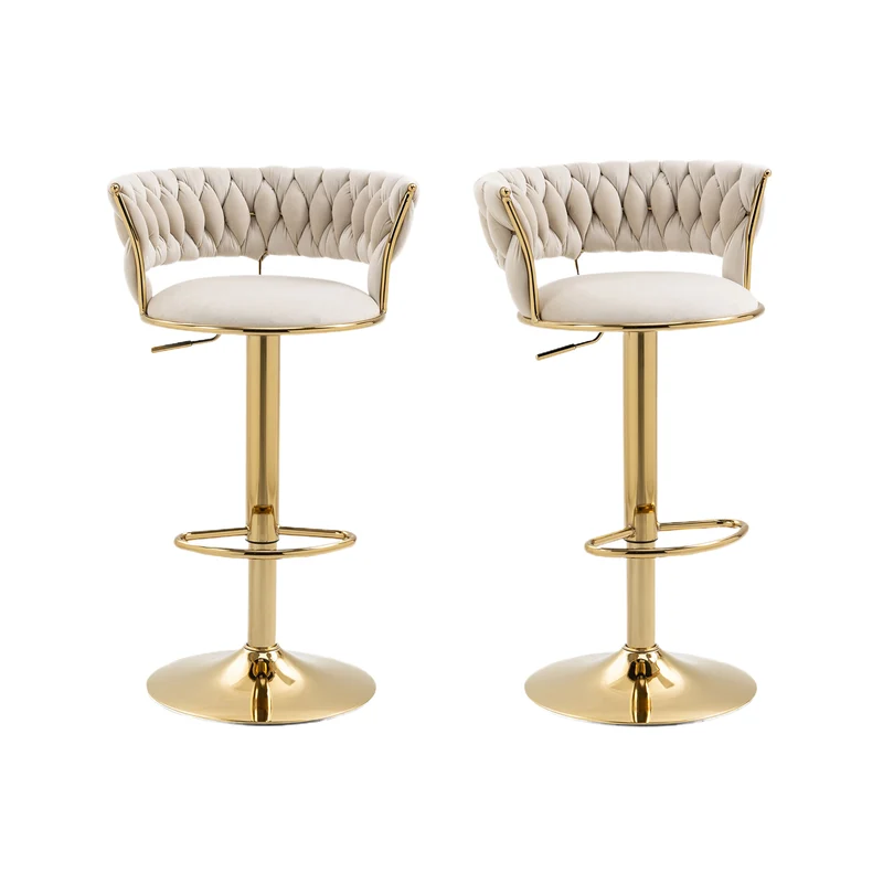 Lot de 2 tabouret de bar pivotant 360° en velours beige, hauteur réglable FLAREDYNE
