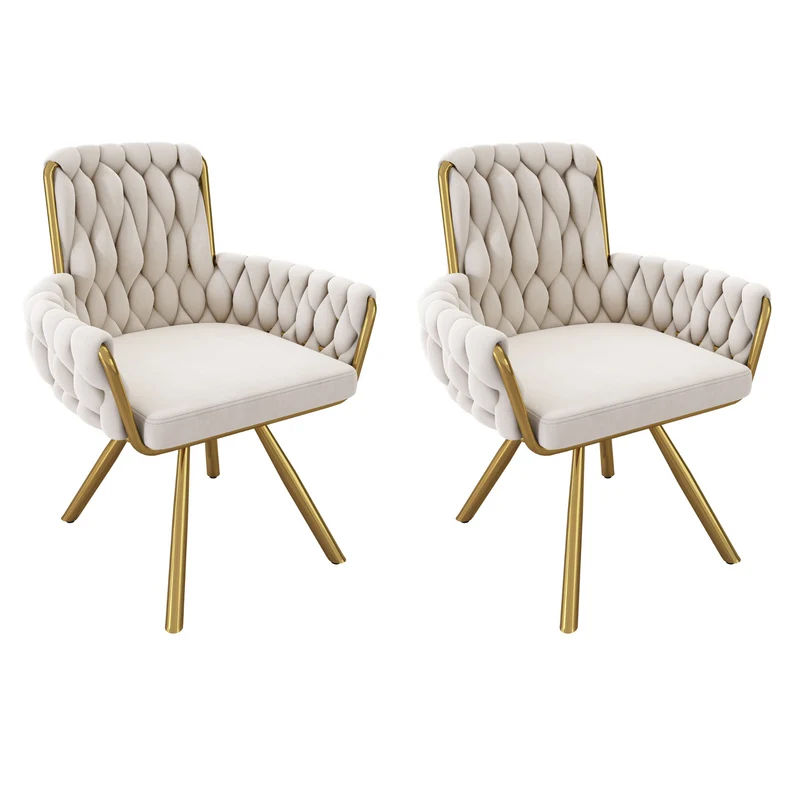 Lot de 2 chaise de salle à manger en velours beige, pivotante 360°, pieds en métal dorés NEXUSRIFT