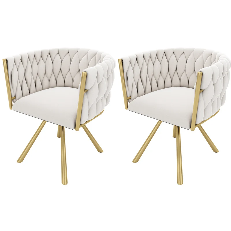 Lot de 2 chaises de salle à manger pivotantes velours beige et doré NEXUSNOVA