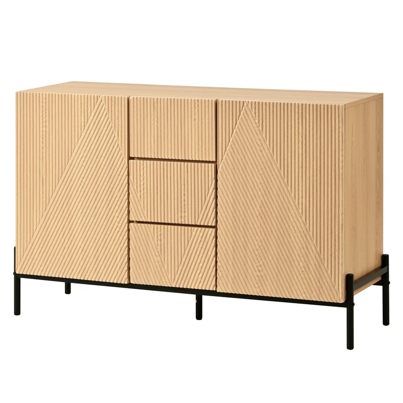 Buffet contemporain effet bois naturel design géométrique 115,5x40x76cm CASCADEXYTE