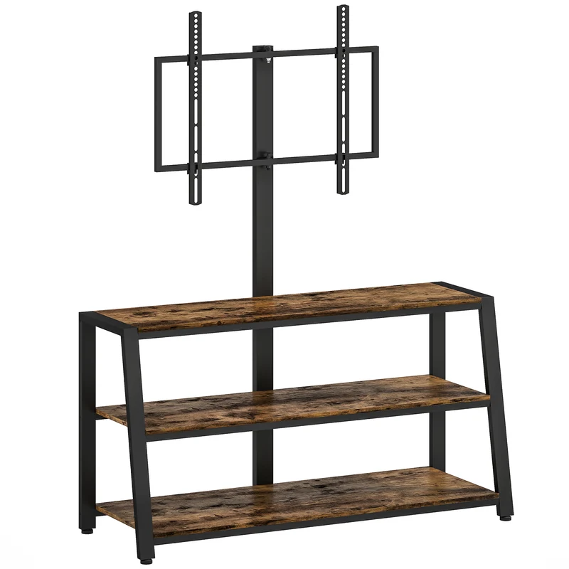 Meuble télévision 108 x 41 x 135 cm support pivotant 35° trois étagères style industriel en panneau de particules marron 21_0003484