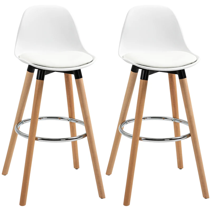 Lot de 2 tabourets de bar assise rembourrée 43 x 43 x 91 cm repose-pieds antidérapants ergonomique moderne en PU blanc 21_0002262