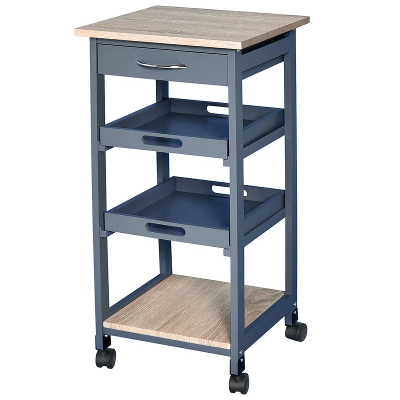 Chariot desserte cuisine 37 x 37 x 76 cm 2 plateaux amovibles tiroir étagère roulettes moderne mobilité 360° en MDF gris 21_0001001