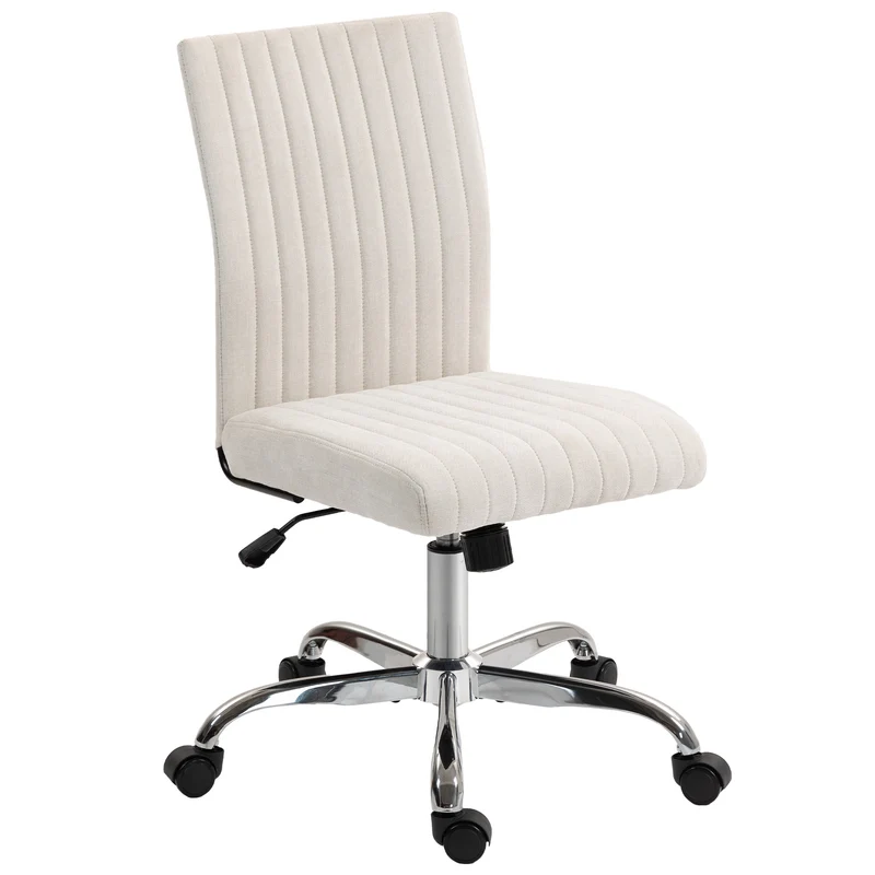 Chaise de bureau sans accoudoirs 43 x 56 x 89-99 cm hauteur réglable pivotant 360° moderne épuré en polyester crème 21_0006304