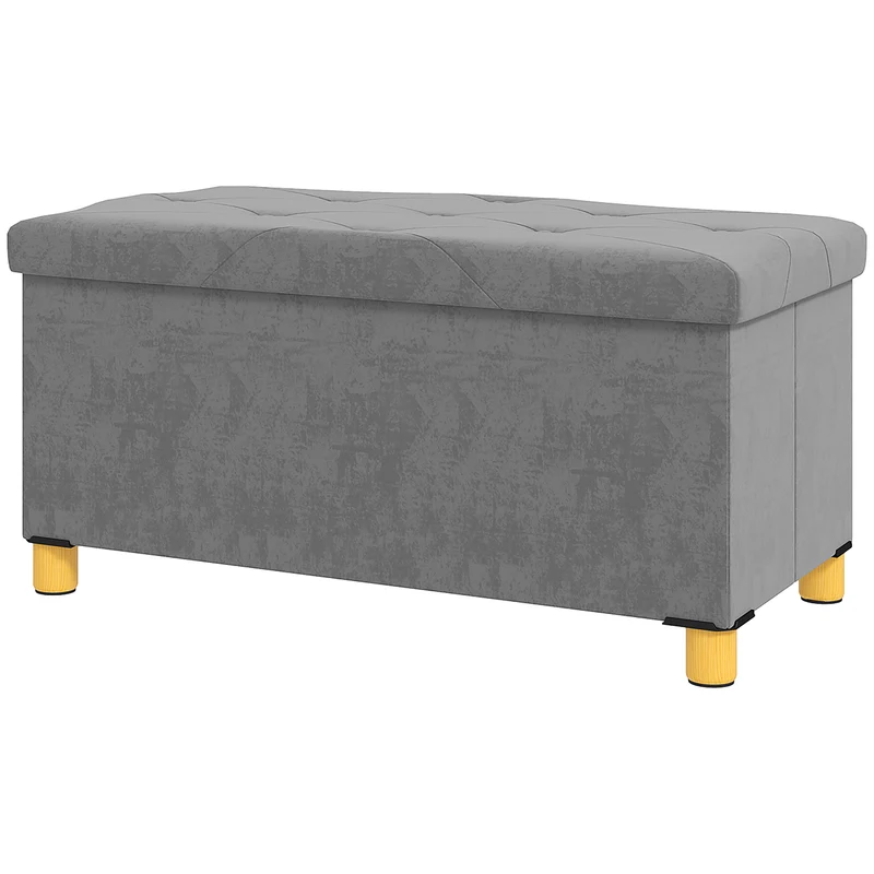Banc de rangement bout de lit pliable 76 x 38 x 38 cm capacité 67 l assise capitonnée pratique moderne en velours gris 21_0002942