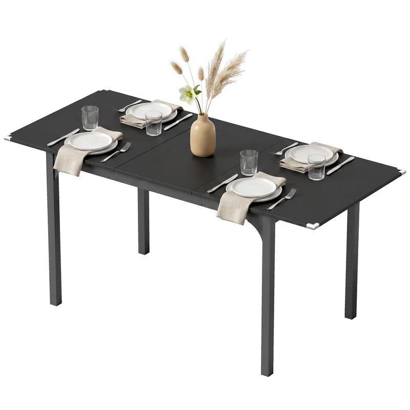 Table à manger extensible rectangulaire 120-160 x 70 x 75 cm gain de place rangement intégré moderne épuré en MDF noir 21_0003286