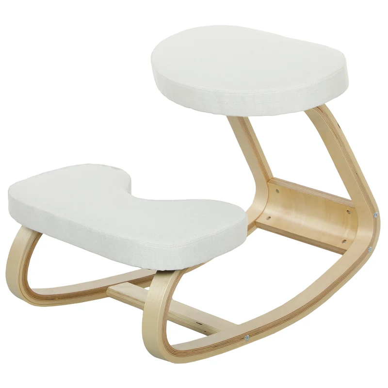 Siège assis genoux basculant bureau 50 x 73 x 55 cm améliore posture soulage lombaires scandinave épuré en bois crème 21_0006279