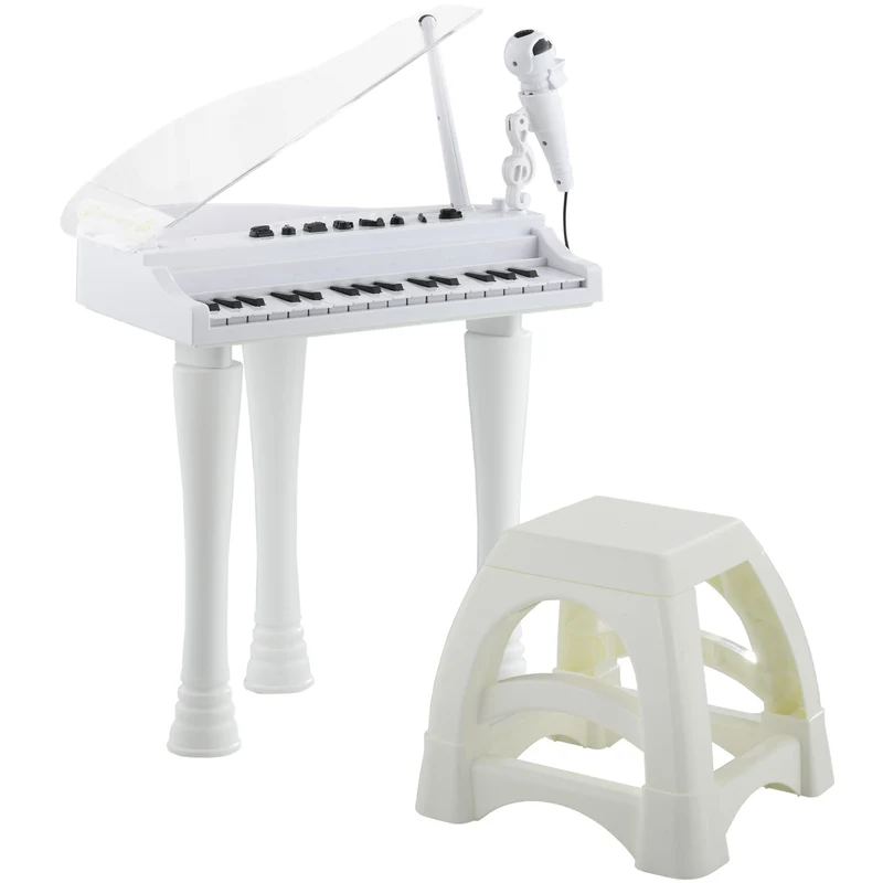 Piano enfant électronique à queue 37 x 30.5 x 60.4 cm micro enregistrement ludique design scandinave en plastique blanc 21_0000695