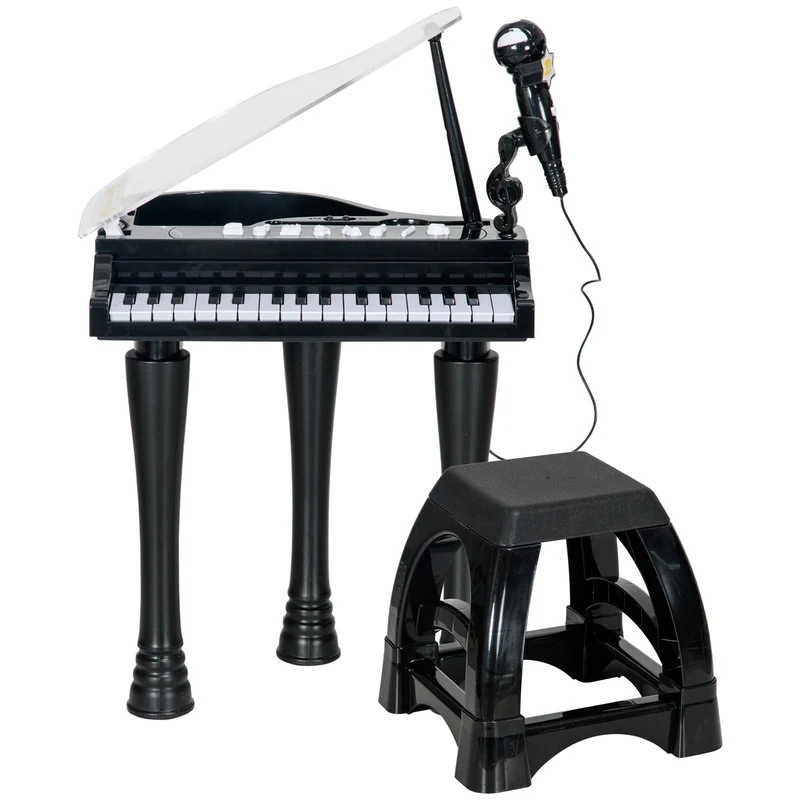 Piano enfant électronique 32 touches 38,8 x 30,5 x 42,9 cm micro enregistrement ludique stable moderne en plastique noir 21_0000694