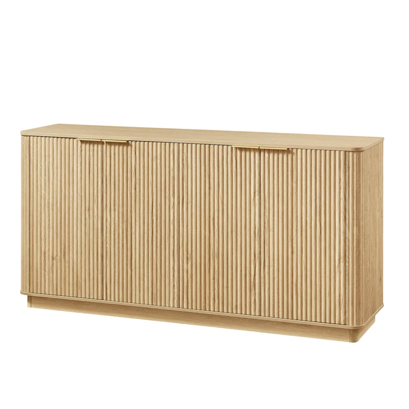 Buffet grand effet bois clair façade cannelée et finition dorée 160 x40x80 cm VERTEXZORVAKYNOR