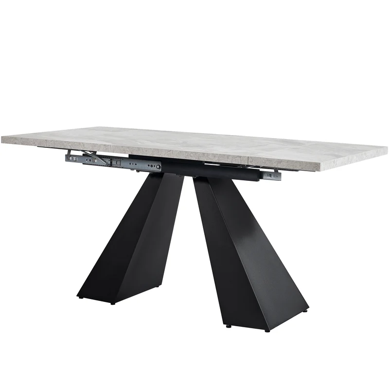 Table de salle à manger extensible système coulissant effet ciment gris avec pieds en colonne 99-159cm GHAKOX GREY
