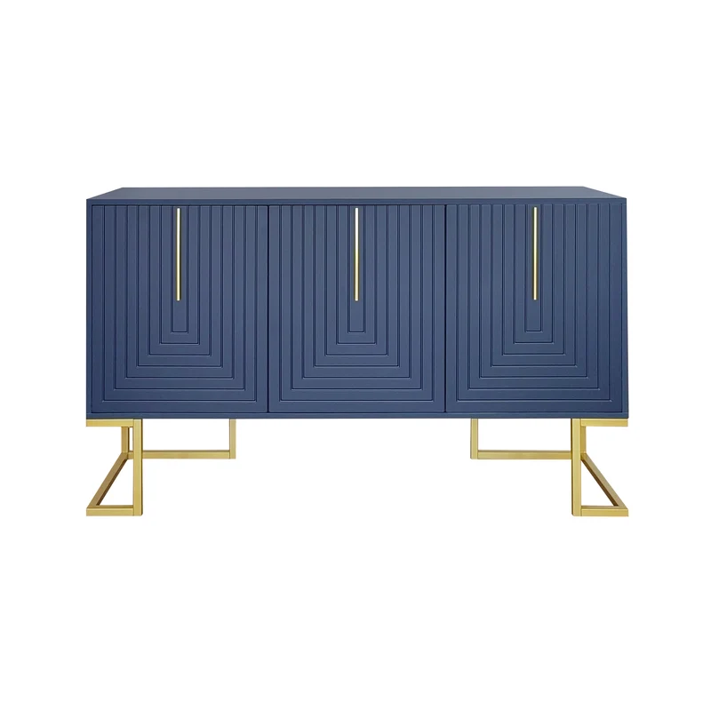 Buffet haut avec 3 portes bleu marine motif de forme U H81/B138/T40 CRUUGREN BLUE