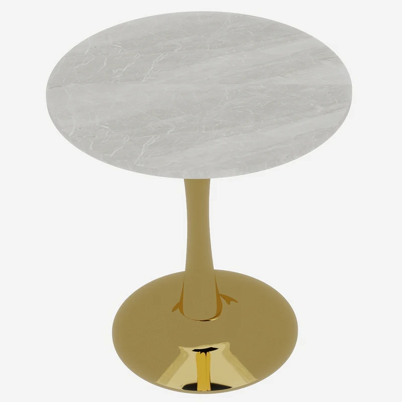 Table de salle à manger ronde effet marbre blanc pied doré 2-4 personnes, 70 cm VERTEXMYRKONOR