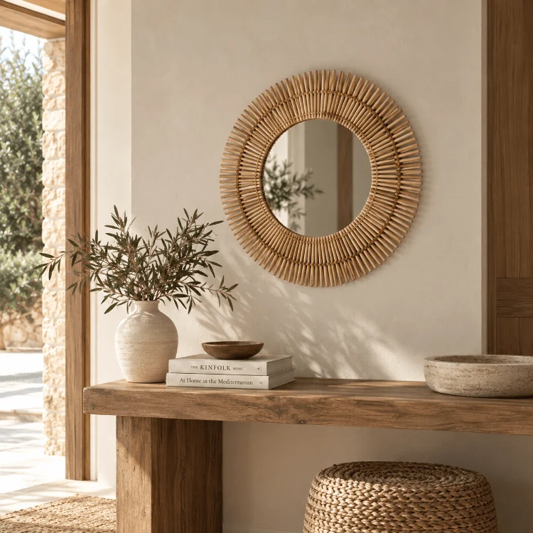 Espejo de pared ratán natural 70Ø Sole