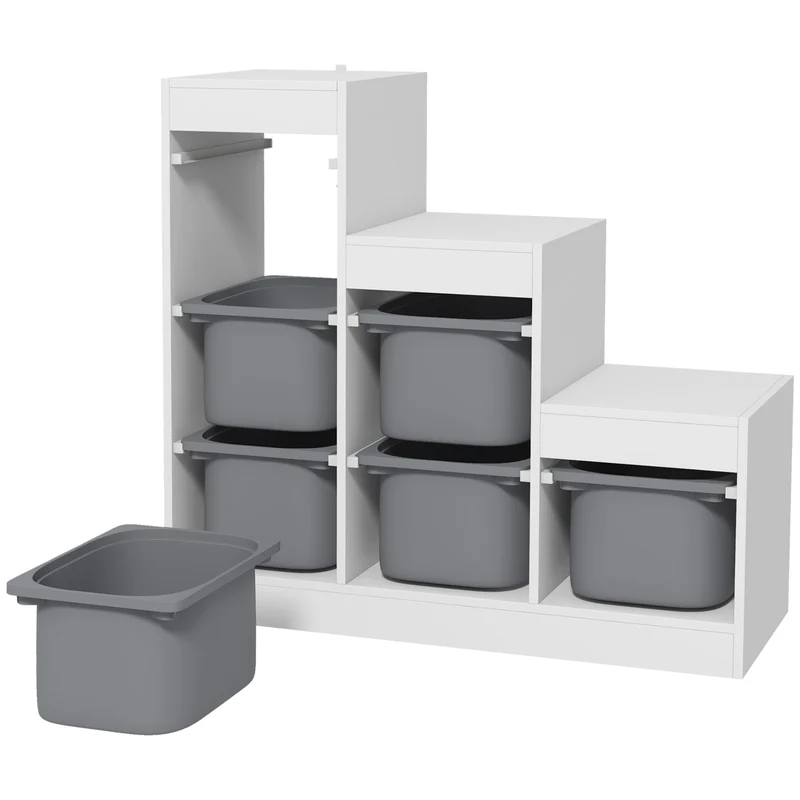 Meuble rangement jouets 3 niveaux 96 x 38.5 x 90 cm 6 bacs sécurité enfant style scandinave en panneau de particules gris 21_0000155