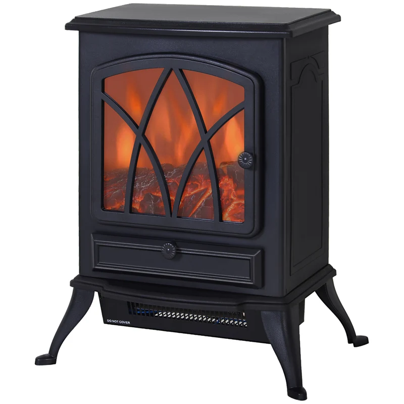 Cheminée électrique poêle d'antan salon 45 x 28 x 54 cm flammes réalistes chauffage réglable style vintage en métal noir 21_0001096