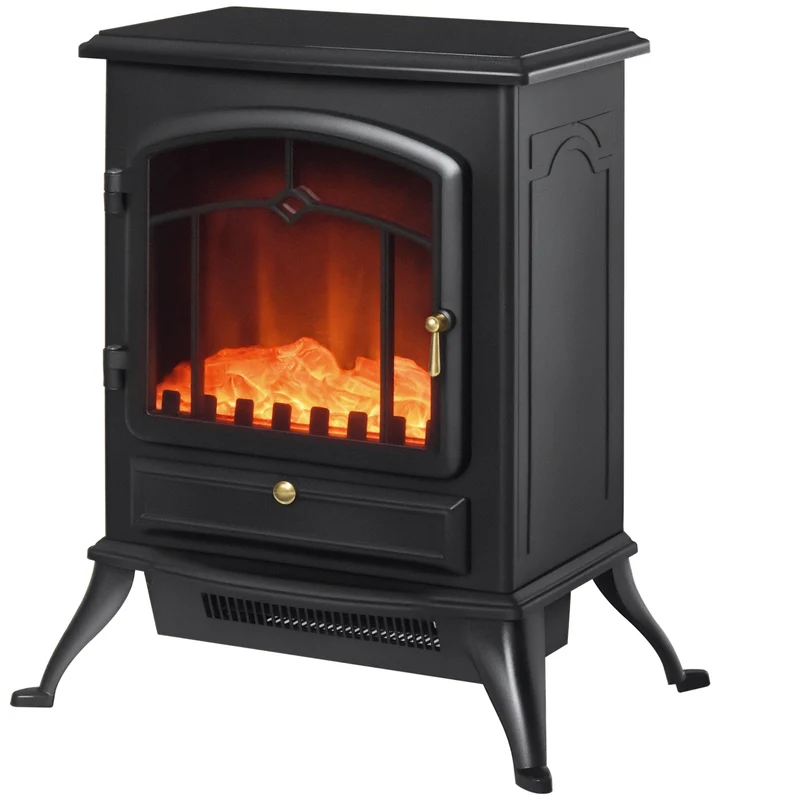 Cheminée électrique poêle d'antan 45 x 28 x 54 cm chauffage 1000 ou 2000 W effet flamme led réaliste vintage en PP noir 21_0001092