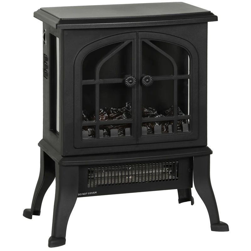 Cheminée électrique décorative 39 x 24 x 48 cm chauffage 900 1800w flamme 3d ambiance cosy contemporain en plastique noir 21_0001150