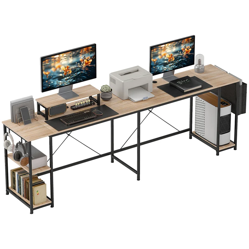 Bureau d'angle compact réversible 168 x 120 x 90 cm support écran style industriel en panneau de particules bois naturel 21_0006136