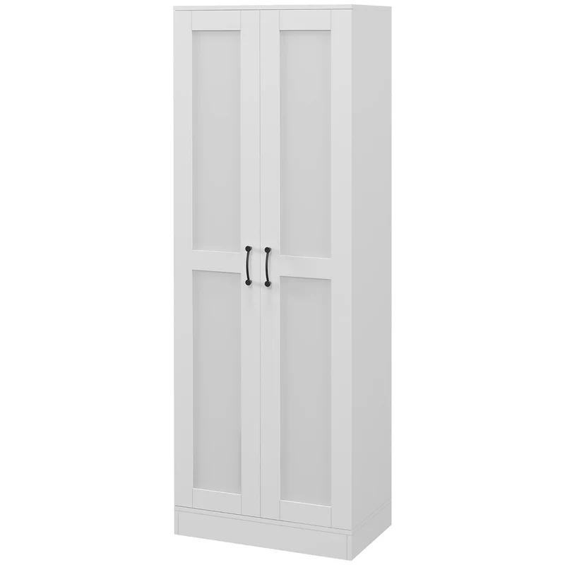 Armoire de rangement 2 portes 60 x 36.5 x 175 cm gain de place 5 étagères réglables contemporain salon en MDF blanc 21_0002922