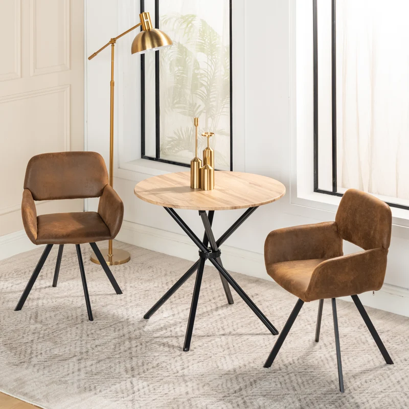 Ensemble table et 2 chaises de salle à manger style industriel et pivotant FONTANA KD 80CM DARK +CALIFORNIA KD SUEDE BROWN SWIVEL