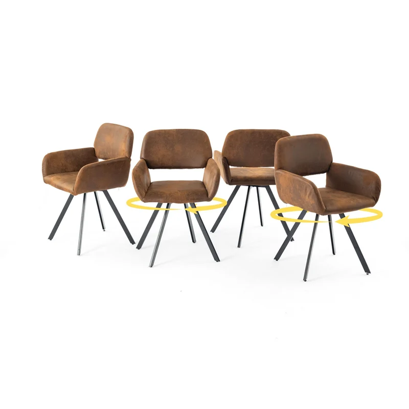 Lot de 4 chaises de salle à manger vintage pivotant tissu suède marron CALIFORNIA KD SUEDE BROWN SWIVEL X2