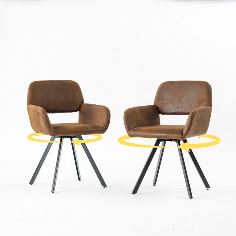 Lot de 2 chaises de salle à manger vintage pivotant tissu suède marron CALIFORNIA KD SUEDE BROWN SWIVEL