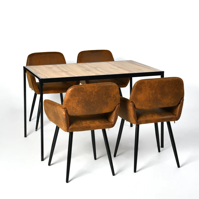 Ensemble de table et 4 chaises de salle à manger style industriel et effet bois MILLIKEN 120 DARK + MAYFAIR SUEDE BROWN*2