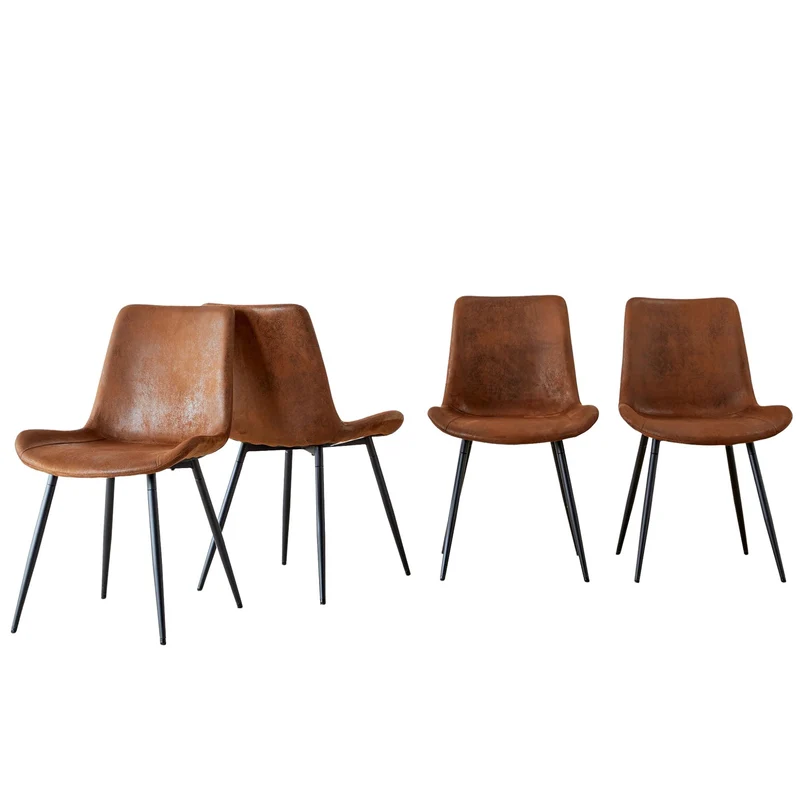 Lot de 4 chaises de salle à manger vintage en tissu respirant marron AETHERLTE