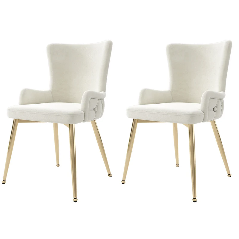 Lot de 2 chaises de salle à manger en velours beige pieds dorés CRORQREONS BEIGE G