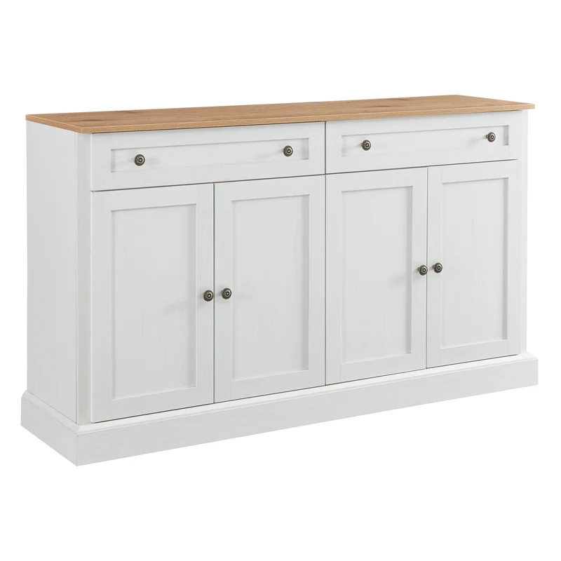 Grand buffet blanc et effet bois 4 portes et 2 tiroirs SULFUR