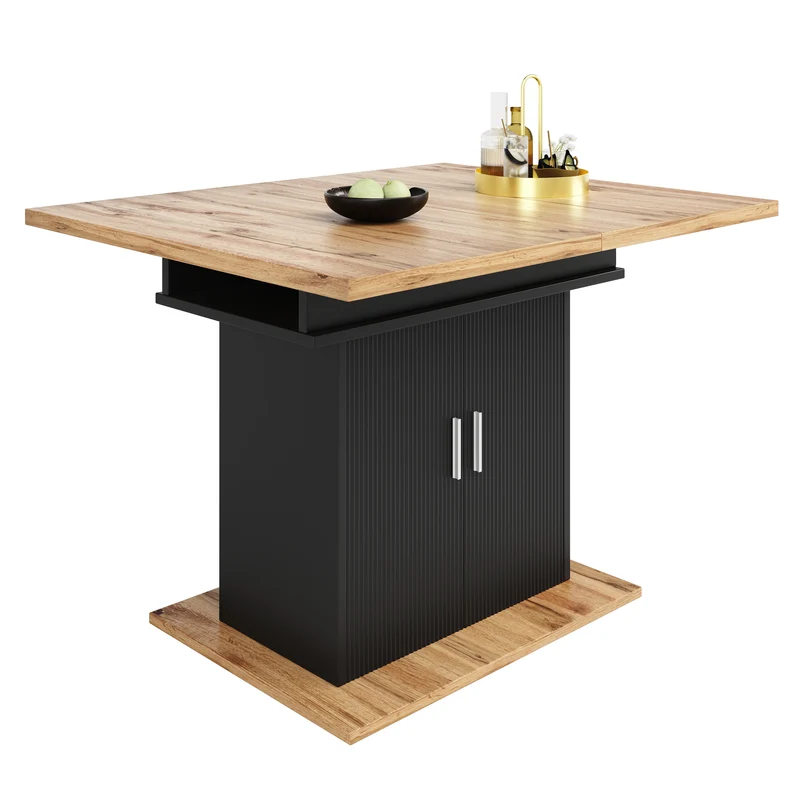 Table de salle à manger extensible effet bois avec espace de rangement noir 110-140*70cm CHOCAS BLACK
