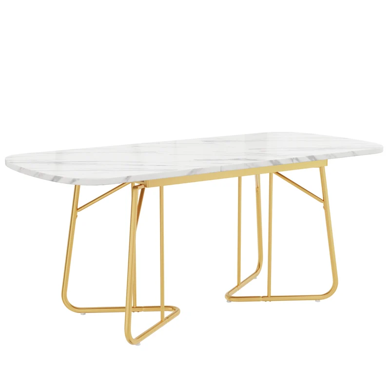 Table de salle à manger extensible effet marbre blanche pieds dorés style luxueux 140-180*80cm EDDAINS