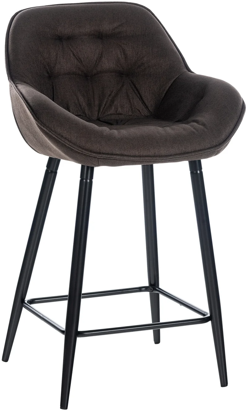 Tabouret de bar x1 moderne en velours marron assise enveloppante capitonnée pieds métal noir 10_0005620