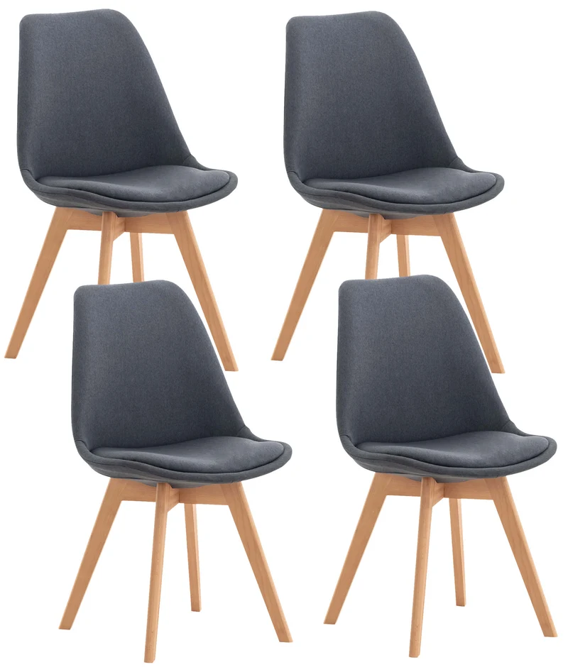 Lot de 4 chaises de salle à manger cuisine bureau style scandinave en tissu gris foncé pieds en bois 10_0000542