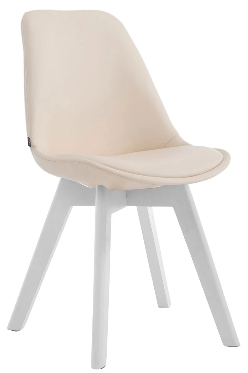 Chaise de salle à manger x1 style scandinave en PVC crème support 4 pieds en bois couleur blanc 10_0003753