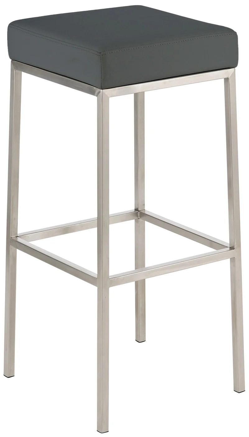 Tabouret de bar design moderne assise confortable en synthétique gris pieds acier inoxydable brossé 10_0000019