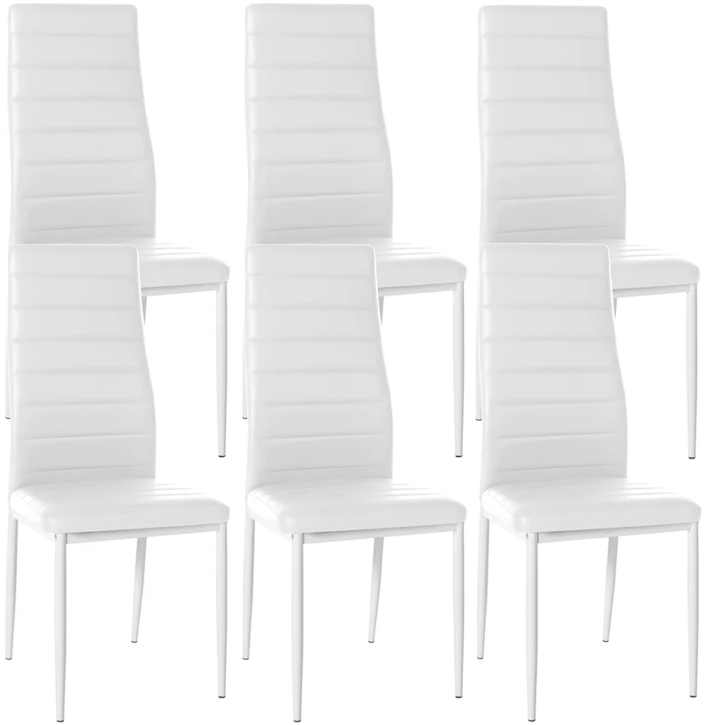 Lot de 6 chaises de salle à manger design simple en synthétique blanc avec couture cadre en métal noir CDS10297