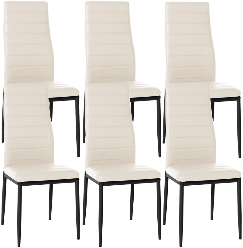 Lot de 6 chaises de salle à manger design simple en synthétique crème avec couture cadre en métal noir CDS10294
