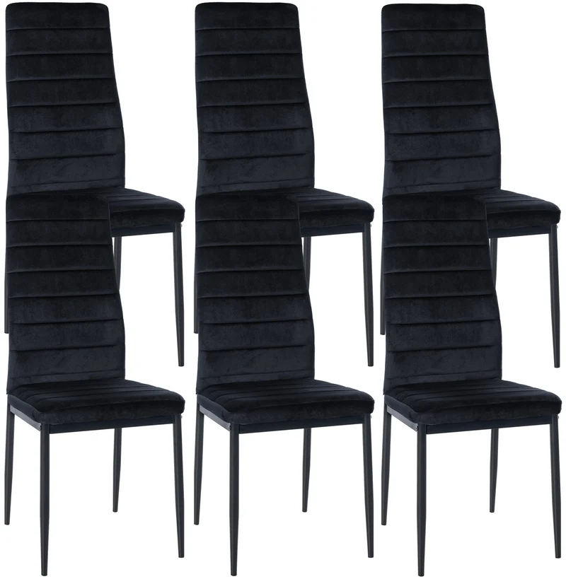 Lot de 6 chaises de salle à manger design simple en tissu velours noir avec couture cadre en métal noir CDS10293